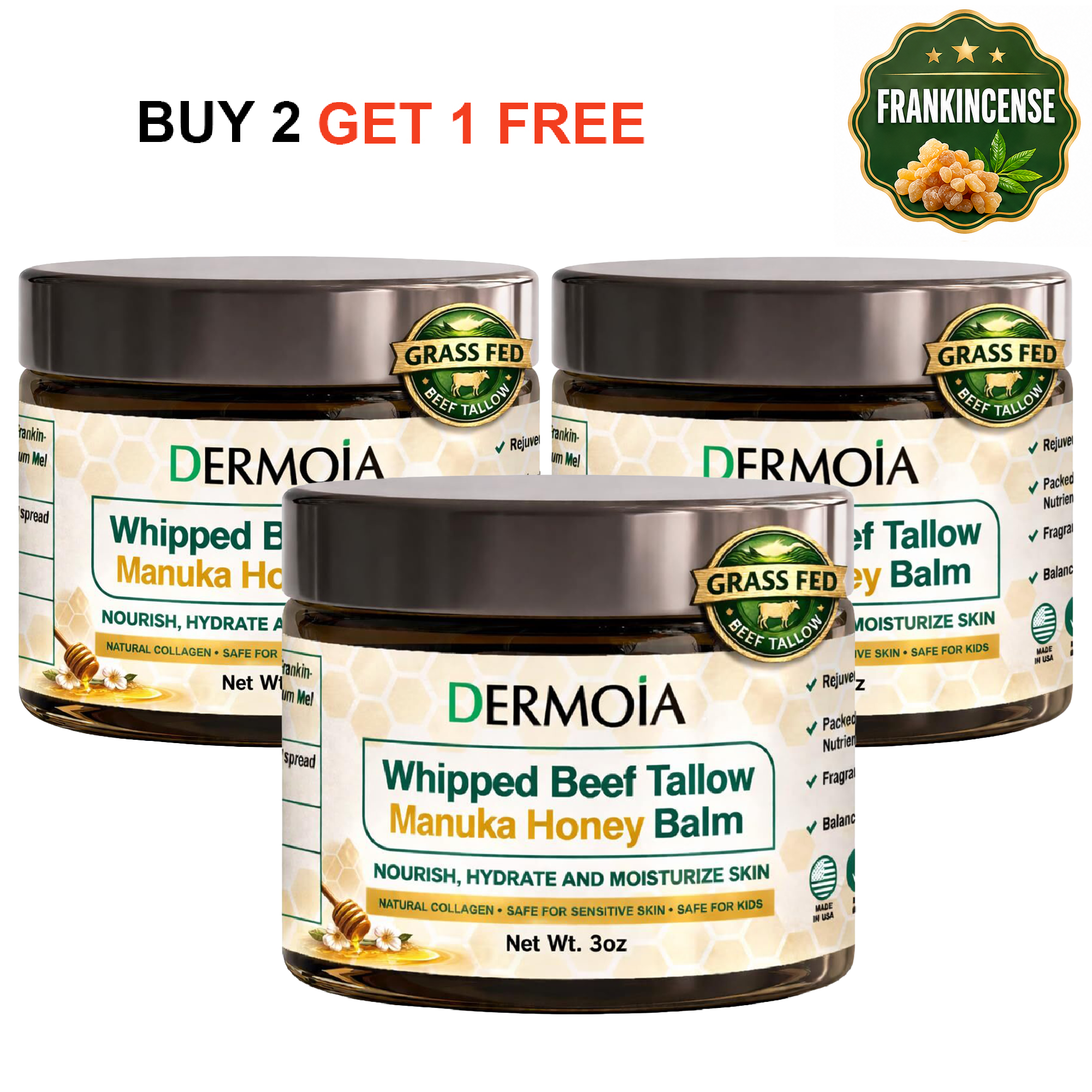 100% Grass Fed Whipped Beef Tallow Manuka Honey Balm