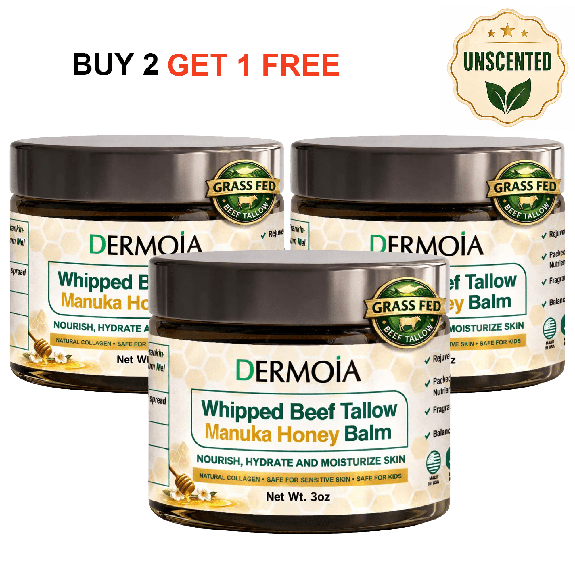100% Grass Fed Whipped Beef Tallow Manuka Honey Balm