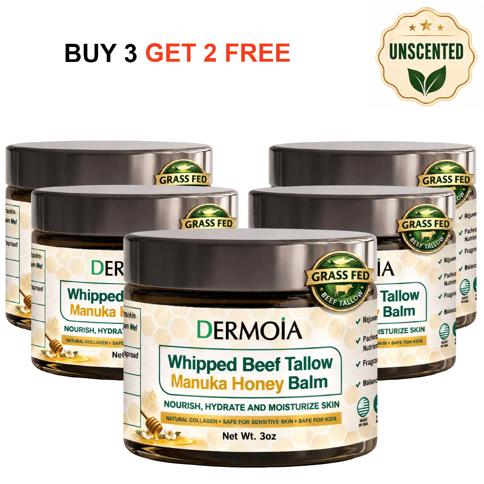 100% Grass Fed Whipped Beef Tallow Manuka Honey Balm
