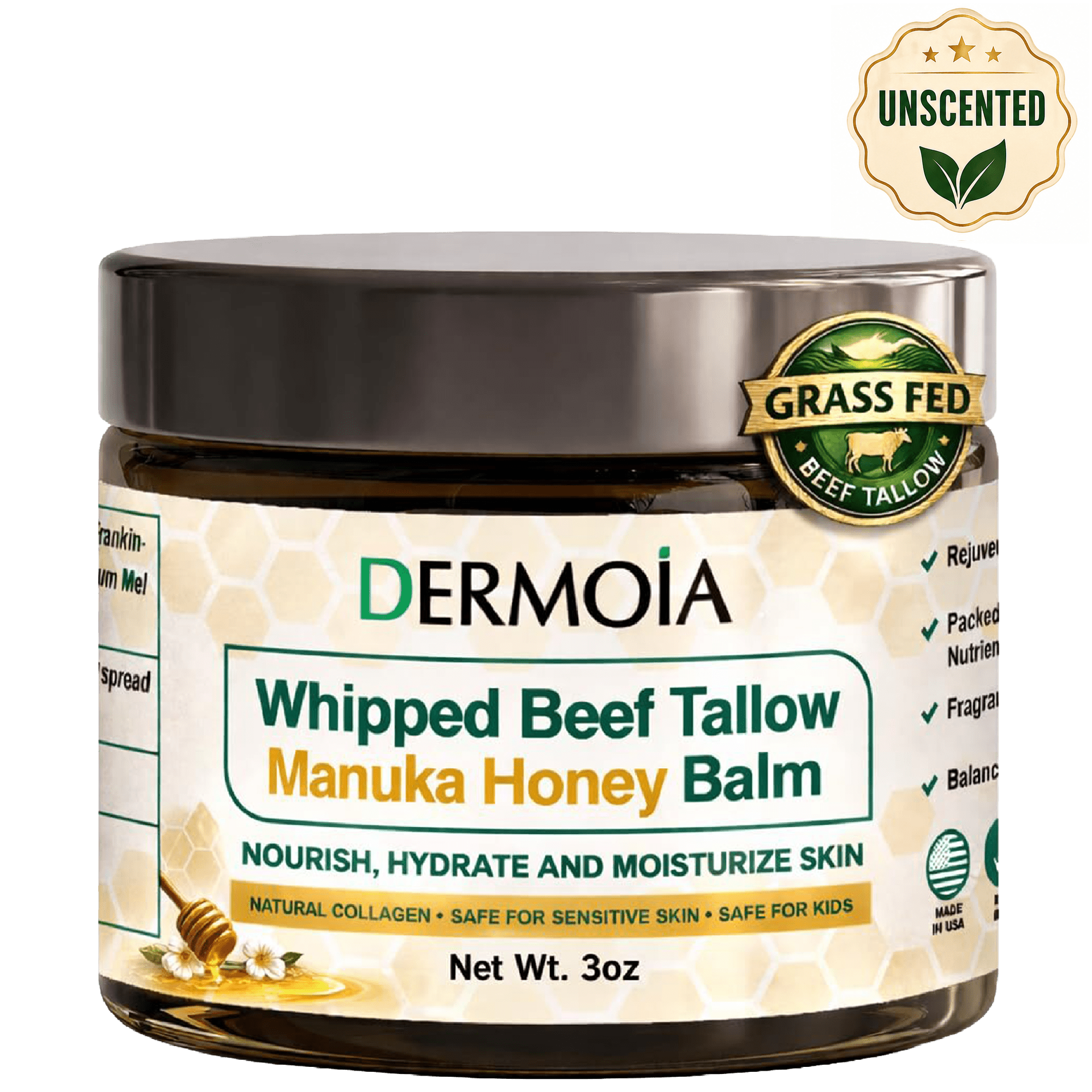 100% Grass Fed Whipped Beef Tallow Manuka Honey Balm
